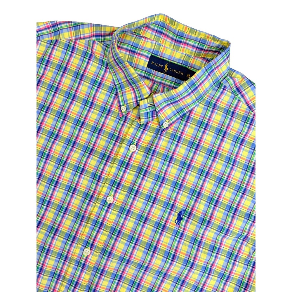Ralph Lauren Men's XL Yellow Multicolor Madras Plaid Button Down Pony Shirt